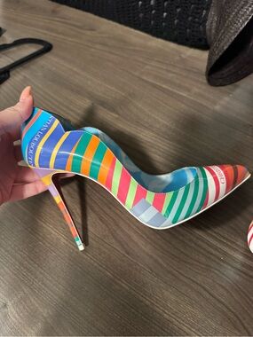 Christian Louboutin Multicolored Striped Patent Leather Stiletto Pumps